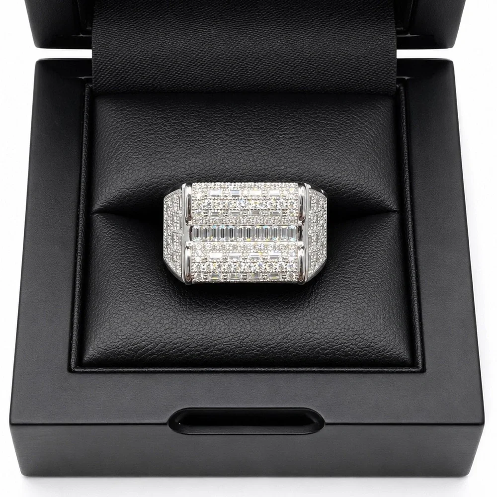 925 Sterling Silver 1.80CT MOISSANITE Iced Out Men’s Ring Size 10 or 11